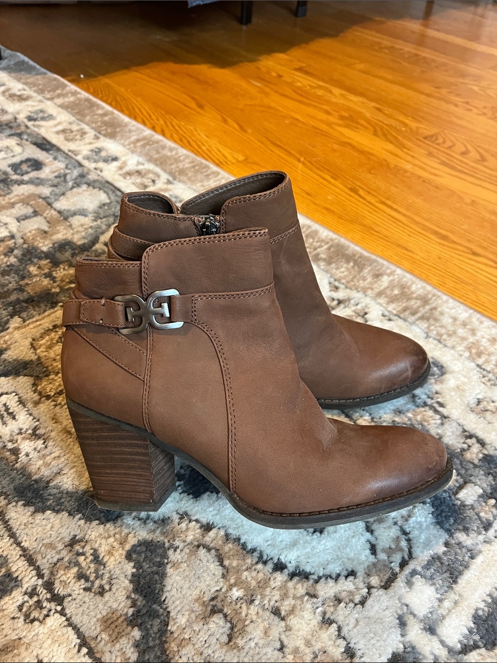 Sam Edelman Brown Leather Ankle Booties with Side Buckle